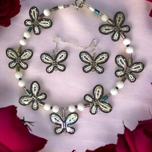 Elegant Black and Silver Tinted Butterfly Jewelry Set